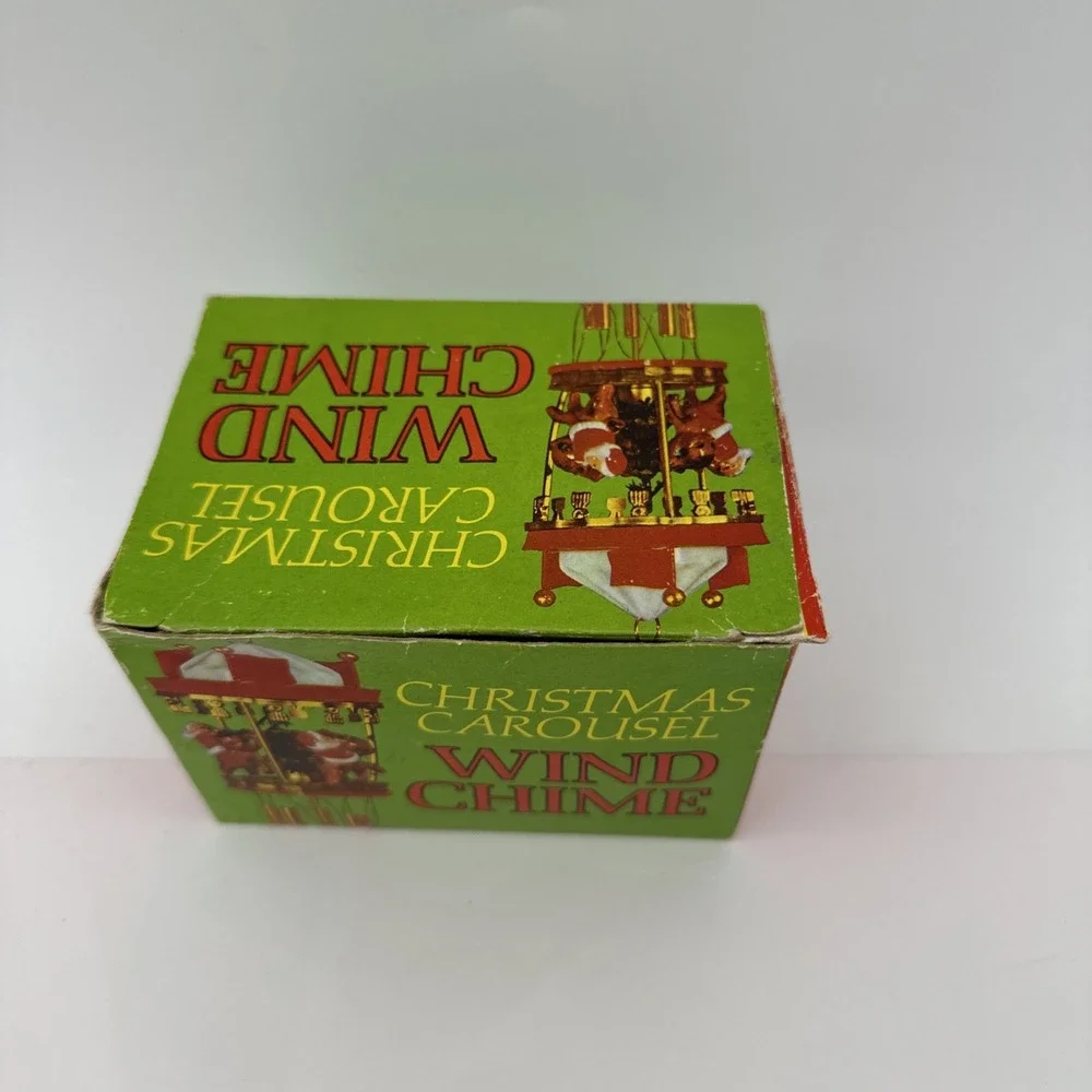 Vintage Wind Chime Christmas Ornament  Santa Riding Reindeer Carousel 1974 w/box